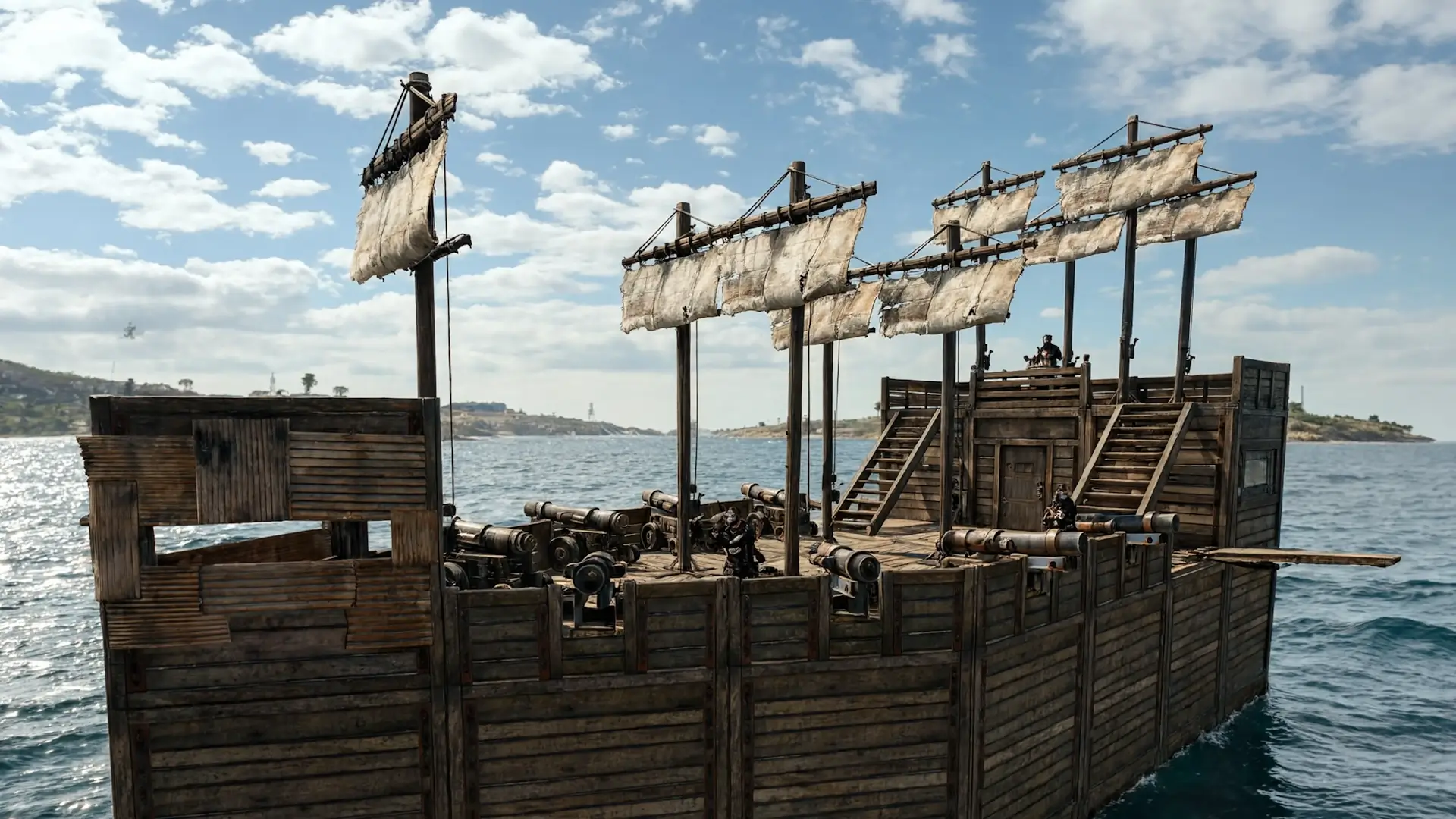 Пиратский корабль в море на сервере JoyRust